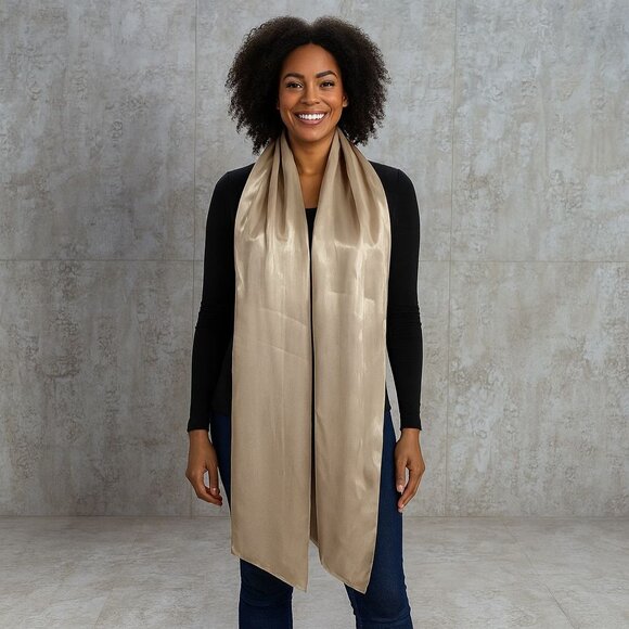 Cejon Gold Satin Scarf Wrap Elegant Coquette Evening Shawl Soft Girl Y2K Glam - Picture 3 of 9